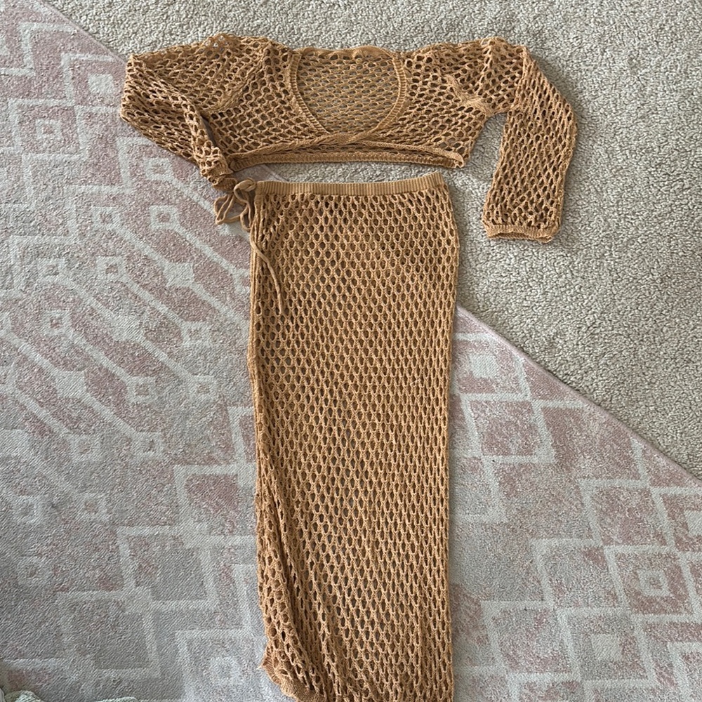 Elegant Tan Crochet Women Dress